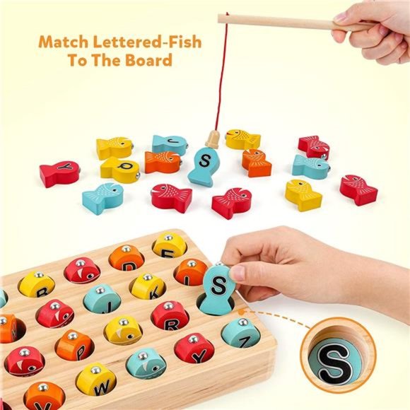 Wooden Magnetic Fishing Game, Fine Motor Skill Toy ABC Alphabet Color Sorting - Picture 4 of 6